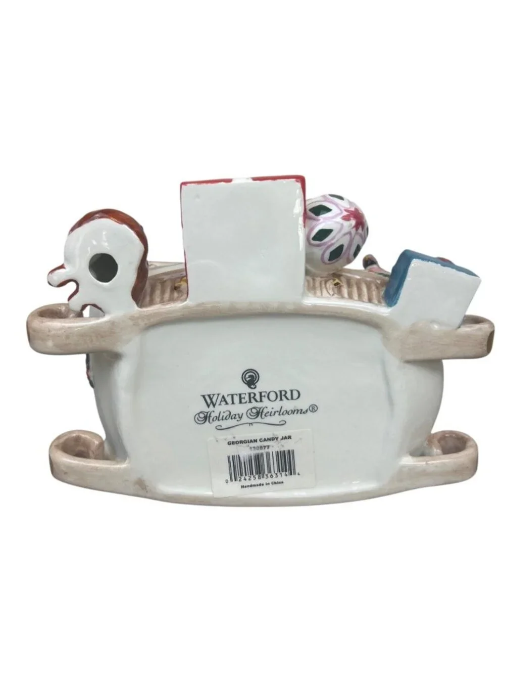 Waterford Holiday Heirlooms Georgian Santa Sleigh Ceramic Candy Jar Gold Rim Lid